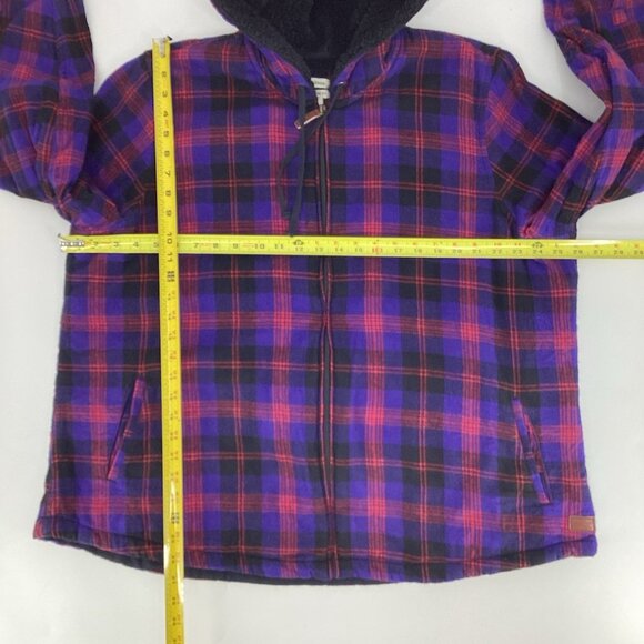LL Bean Women’s Scotch Plaid Flannel Sherpa Lined Shirt Jacket Purple Black 2X - Picture 3 of 13